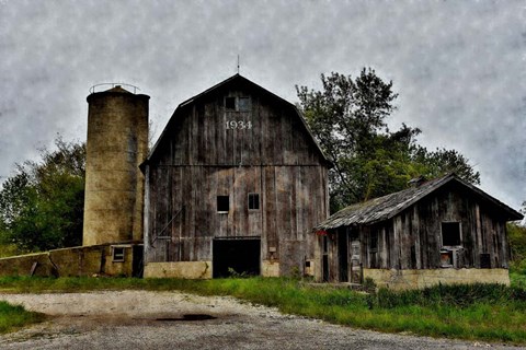 Framed Old Barn and Silo Print