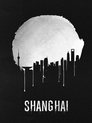 Framed Shanghai Skyline Black Print