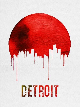 Framed Detroit Skyline Red Print