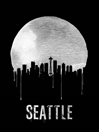 Framed Seattle Skyline Black Print
