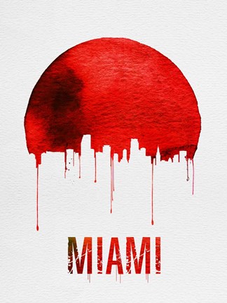 Framed Miami Skyline Red Print