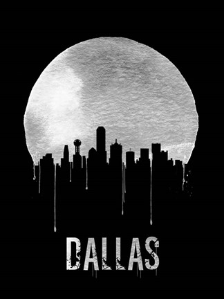 Framed Dallas Skyline Black Print