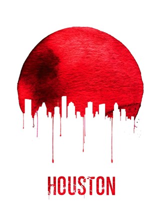 Framed Houston Skyline Red Print