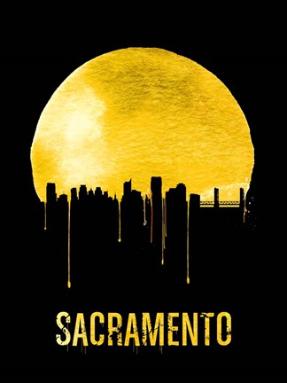 Framed Sacramento Skyline Yellow Print