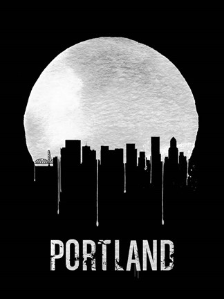 Framed Portland Skyline Black Print