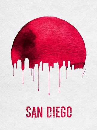 Framed San Diego Skyline Red Print