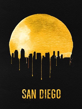 Framed San Diego Skyline Yellow Print