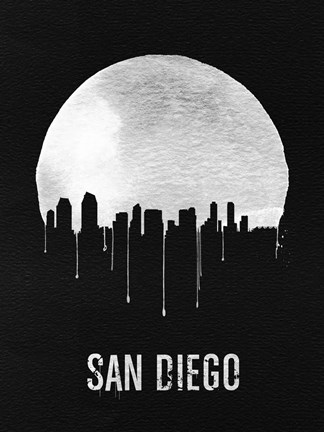 Framed San Diego Skyline Black Print