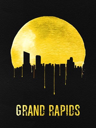 Framed Grand Rapids Skyline Yellow Print