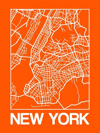 Framed Orange Map of New York Print