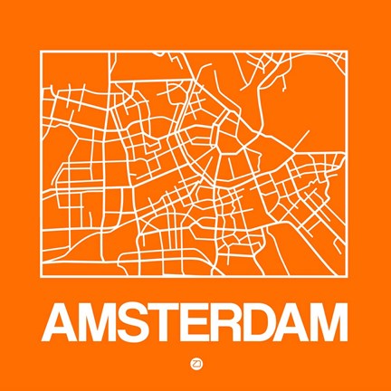 Framed Orange Map of Amsterdam Print