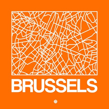 Framed Orange Map of Brussels Print