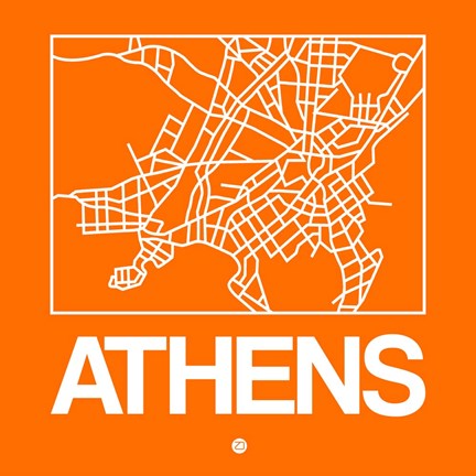Framed Orange Map of Athens Print