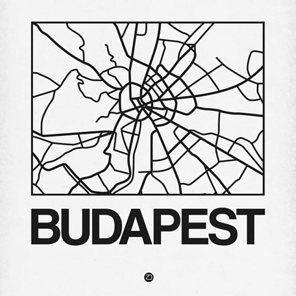 Framed White Map of Budapest Print