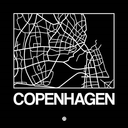 Framed Black Map of Copenhagen Print