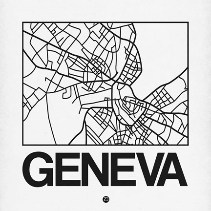 Framed White Map of Geneva Print