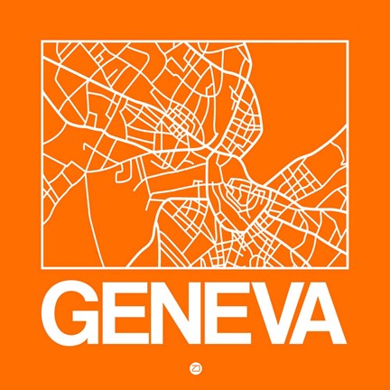 Framed Orange Map of Geneva Print