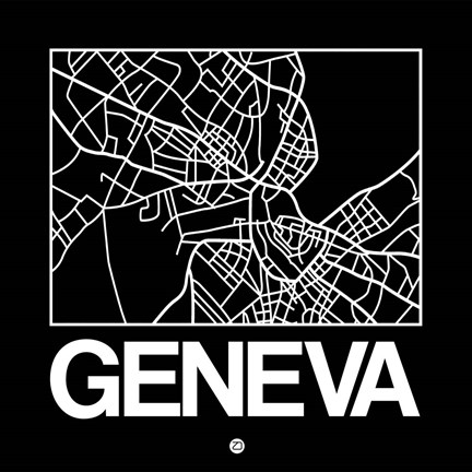 Framed Black Map of Geneva Print