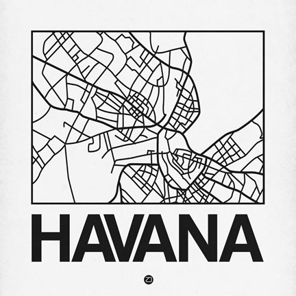 Framed White Map of Havana Print