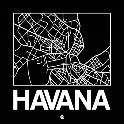 Framed Black Map of Havana Print