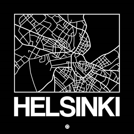 Framed Black Map of Helsinki Print