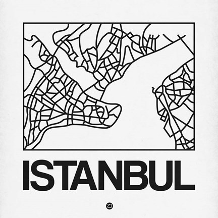 Framed White Map of Istanbul Print