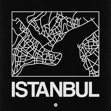 Framed Black Map of Istanbul Print