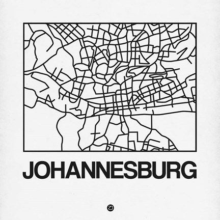 Framed White Map of Johannesburg Print