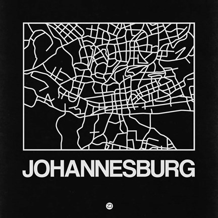 Framed Black Map of Johannesburg Print