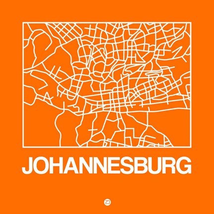 Framed Orange Map of Johannesburg Print