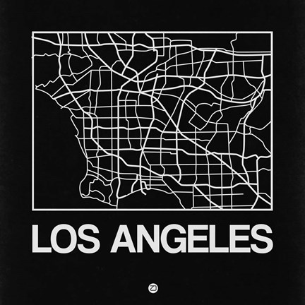 Framed Black Map of Los Angeles Print