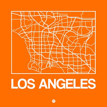 Framed Orange Map of Los Angeles Print
