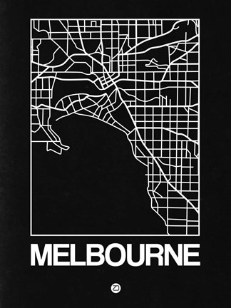 Framed Black Map of Melbourne Print