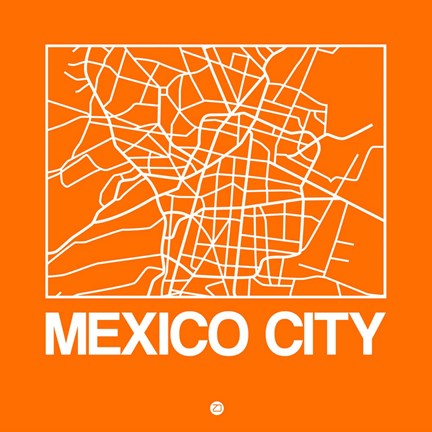 Framed Orange Map of Mexico City Print
