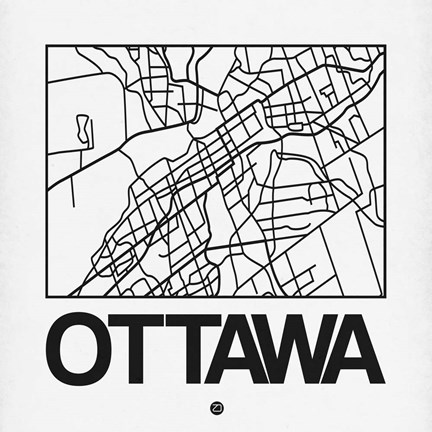Framed White Map of Ottawa Print