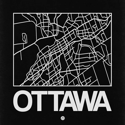 Framed Black Map of Ottawa Print
