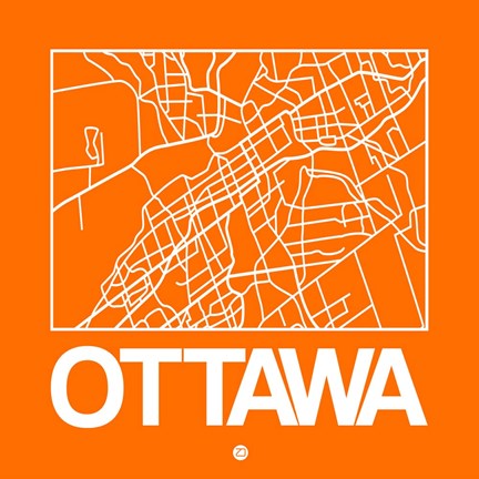 Framed Orange Map of Ottawa Print