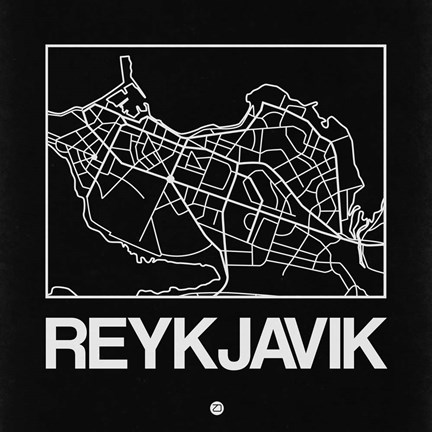 Framed Black Map of Reykjavik Print