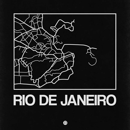 Framed Black Map of Rio De Janeiro Print