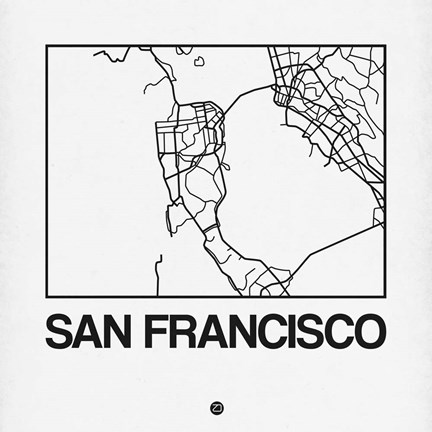 Framed White Map of San Francisco Print