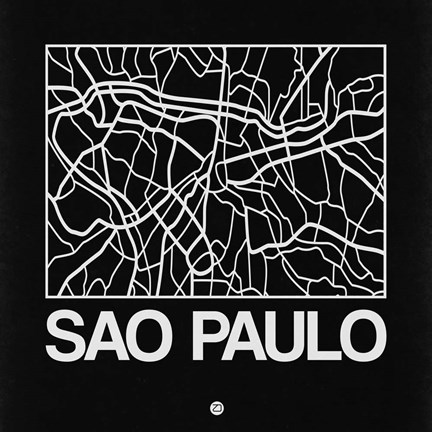 Framed Black Map of Sao Paulo Print