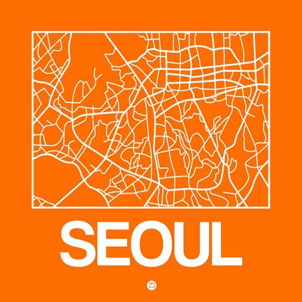 Framed Orange Map of Seoul Print