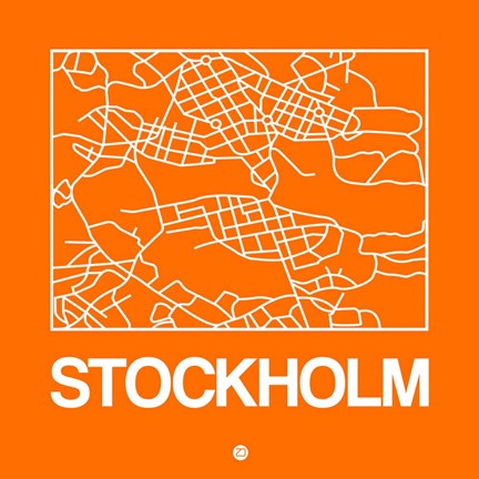 Framed Orange Map of Stockholm Print