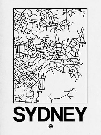 Framed White Map of Sydney Print