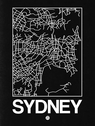 Framed Black Map of Sydney Print