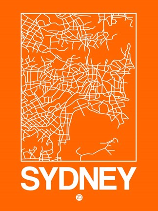 Framed Orange Map of Sydney Print