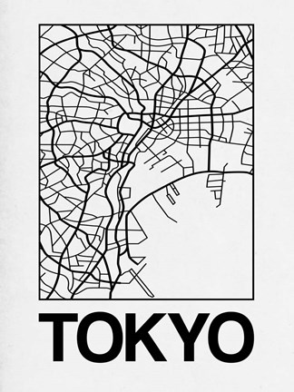 Framed White Map of Tokyo Print