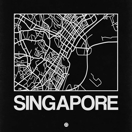 Framed Black Map of Singapore Print