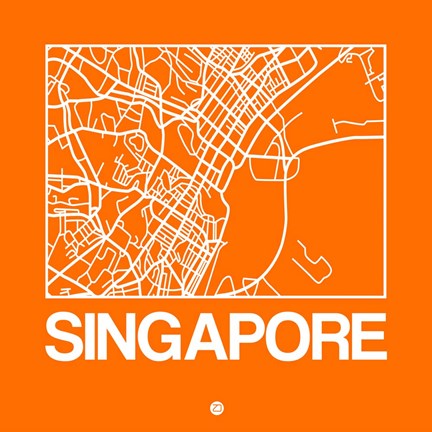 Framed Orange Map of Singapore Print