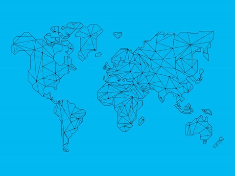 Framed World Map Blue 1 Print